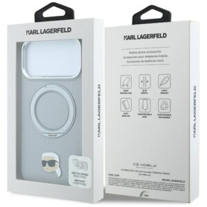 Dėklas Karl Lagerfeld su žiediniu stovu 360 Karl Head Pin MagSafe, skirtas iPhone 18 Pro / 17 Pro, pilkas - Image 8