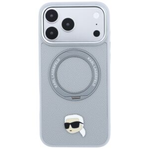 Dėklas Karl Lagerfeld su žiediniu stovu 360 Karl Head Pin MagSafe, skirtas iPhone 18 Pro Max / 17 Pro Max, pilkas - Image 3