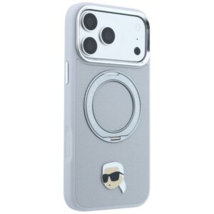 Dėklas Karl Lagerfeld su žiediniu stovu 360 Karl Head Pin MagSafe, skirtas iPhone 18 Pro Max / 17 Pro Max, pilkas - Image 4
