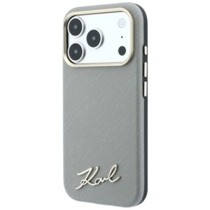 Dėklas Karl Lagerfeld Saffiano Small Script Metal Logo MagSafe, skirtas iPhone 18 Pro / 17 Pro, smėlio spalvos - Image 2