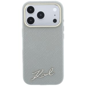 Dėklas Karl Lagerfeld Saffiano Small Script Metal Logo MagSafe, skirtas iPhone 18 Pro / 17 Pro, smėlio spalvos - Image 3