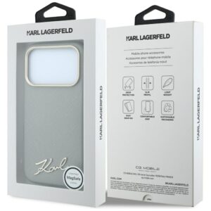 Dėklas Karl Lagerfeld Saffiano Small Script Metal Logo MagSafe, skirtas iPhone 18 Pro / 17 Pro, smėlio spalvos - Image 8