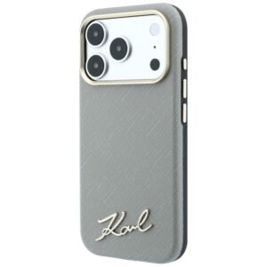 Dėklas Karl Lagerfeld Saffiano Small Script Metal Logo MagSafe, skirtas iPhone 18 Pro Max / 17 Pro Max, smėlio spalvos - Image 2