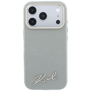 Dėklas Karl Lagerfeld Saffiano Small Script Metal Logo MagSafe, skirtas iPhone 18 Pro Max / 17 Pro Max, smėlio spalvos - Image 3