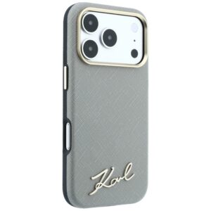 Dėklas Karl Lagerfeld Saffiano Small Script Metal Logo MagSafe, skirtas iPhone 18 Pro Max / 17 Pro Max, smėlio spalvos - Image 4