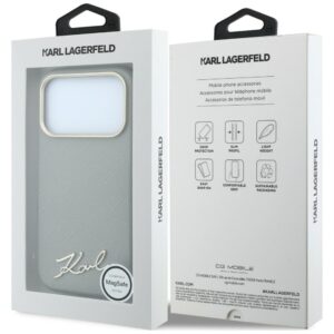 Dėklas Karl Lagerfeld Saffiano Small Script Metal Logo MagSafe, skirtas iPhone 18 Pro Max / 17 Pro Max, smėlio spalvos - Image 8