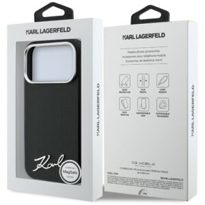 Dėklas Karl Lagerfeld Saffiano Small Script Metal Logo MagSafe, skirtas iPhone 18 Pro / 17 Pro, juodas - Image 8
