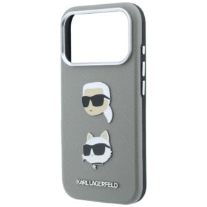 Dėklas Karl Lagerfeld Saffiano su Karl & Choupette Heads smeigtukais ir logotipu, skirtas iPhone 18 Pro / 17 Pro, pilkas - Image 6