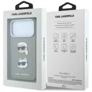 Dėklas Karl Lagerfeld Saffiano su Karl & Choupette Heads smeigtukais ir logotipu, skirtas iPhone 18 Pro / 17 Pro, pilkas - Image 8