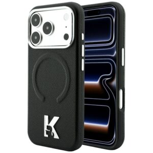 Dėklas Karl Lagerfeld Grained Elongated Logo MagSafe, skirtas iPhone 18 Pro / iPhone 17 Pro, juodas