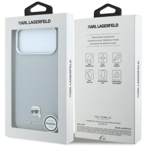 Dėklas Karl Lagerfeld Grained Karl Head Metal MagSafe, skirtas iPhone 18 Pro / 17 Pro, pilkas - Image 8