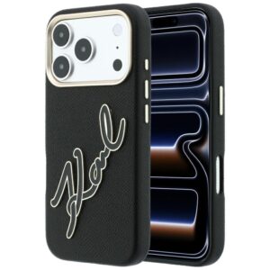 Dėklas Karl Lagerfeld Smooth Big Resin Signature Logo, skirtas iPhone 18 Pro / iPhone 17 Pro, juodas