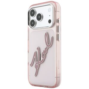 Dėklas Karl Lagerfeld IML Big Signature Resin Metal Frame, skirtas iPhone 18 Pro Max / 17 Pro Max, rožinis - Image 2