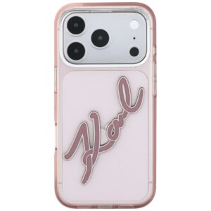 Dėklas Karl Lagerfeld IML Big Signature Resin Metal Frame, skirtas iPhone 18 Pro Max / 17 Pro Max, rožinis - Image 3