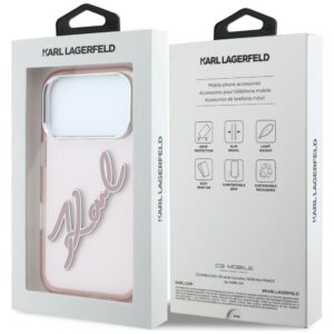 Dėklas Karl Lagerfeld IML Big Signature Resin Metal Frame, skirtas iPhone 18 Pro Max / 17 Pro Max, rožinis - Image 8