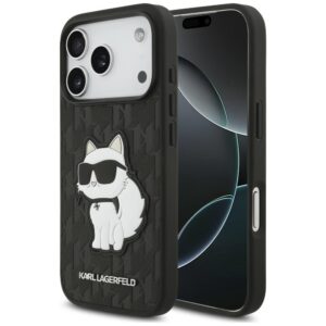 Karl Lagerfeld Saffiano Mono Patch Choupette dėklas, skirtas iPhone 18 Pro / 17 Pro, juodas