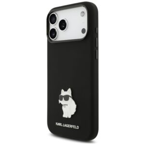 Karl Lagerfeld Silicone Choupette Metal Pin dėklas, skirtas iPhone 18 Pro Max / 17 Pro Max, juodas - Image 2