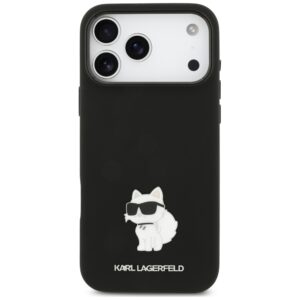Karl Lagerfeld Silicone Choupette Metal Pin dėklas, skirtas iPhone 18 Pro Max / 17 Pro Max, juodas - Image 3