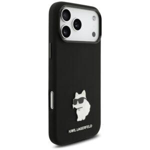 Karl Lagerfeld Silicone Choupette Metal Pin dėklas, skirtas iPhone 18 Pro Max / 17 Pro Max, juodas - Image 4