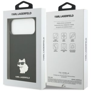 Karl Lagerfeld Silicone Choupette Metal Pin dėklas, skirtas iPhone 18 Pro Max / 17 Pro Max, juodas - Image 8
