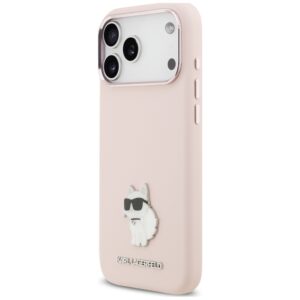 Karl Lagerfeld Silicone Choupette Metal Pin dėklas, skirtas iPhone 18 Pro Max / 17 Pro Max, rožinis - Image 2