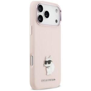 Karl Lagerfeld Silicone Choupette Metal Pin dėklas, skirtas iPhone 18 Pro Max / 17 Pro Max, rožinis - Image 4
