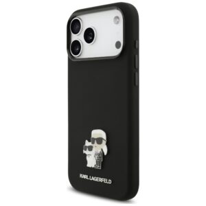 Dėklas Karl Lagerfeld Silicone Karl&Choupette Metal Pin, skirtas iPhone 18 Pro Max / 17 Pro Max, juodas - Image 2