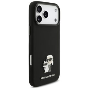 Dėklas Karl Lagerfeld Silicone Karl&Choupette Metal Pin, skirtas iPhone 18 Pro Max / 17 Pro Max, juodas - Image 4