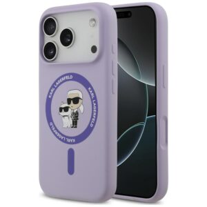 Karl Lagerfeld Silicone Karl&Choupette Ring MagSafe dėklas, skirtas iPhone 18 Pro / 17 Pro, violetinis