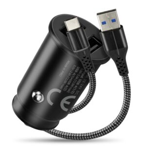 Automobilinis įkroviklis 2× USB 12 W, juodas + 1 m USB-C laidas
