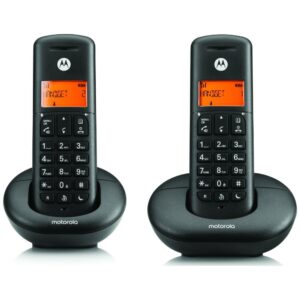 Motorola E202 belaidžių stacionarių telefonų rinkinys, 2 vnt., juodos spalvos