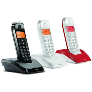 Motorola S1203 belaidžių fiksuoto ryšio telefonų rinkinys, 3 vnt., juodos, baltos, raudonos spalvos - Image 2