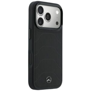 Dėklas Mercedes Leather Mesh with Bow Line MagSafe, skirtas iPhone 18 Pro Max / 17 Pro Max, juodas - Image 4