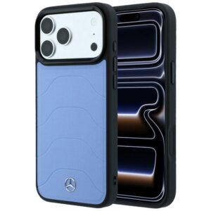 Dėklas Mercedes Leather Mesh with Bow Line MagSafe, skirtas iPhone 18 Pro Max / 17 Pro Max, mėlynas