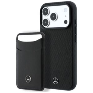 Dėklas Mercedes Grill Pattern and Card Wallet Leather MagSafe, skirtas iPhone 18 Pro Max / 17 Pro Max, juodas