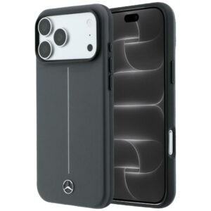 Dėklas Mercedes Leather Semi Wrap su Iconic Line MagSafe, skirtas iPhone 18 Pro Max/17 Pro Max, antracito spalvos