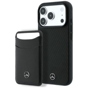 Dėklas Mercedes Grill Pattern and Card Wallet Leather MagSafe, skirtas iPhone 18 Pro / 17 Pro, juodas