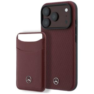 Dėklas Mercedes Grill Pattern & Card Wallet Leather MagSafe, skirtas iPhone 18 Pro Max/17 Pro Max, bordo spalvos