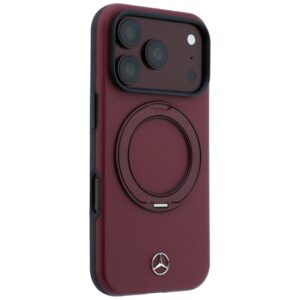 Dėklas Mercedes Leather su žiediniu stovu MagSafe, skirtas iPhone 18 Pro / 17 Pro, bordo spalvos - Image 4
