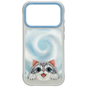 Dėklas Nimmy Big Eyed Lying Silver Shaded Cat, skirtas iPhone 18 Pro / 17 Pro, pilkas