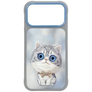 Dėklas Nimmy Big Eyed Silver Shaded Cat, skirtas iPhone 18 Pro / 17 Pro, pilkas