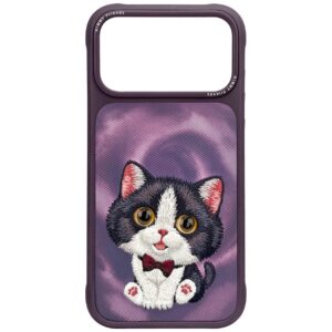 Dėklas Nimmy Big Eyed Cream Cat, skirtas iPhone 18 Pro Max / 17 Pro Max, violetinis