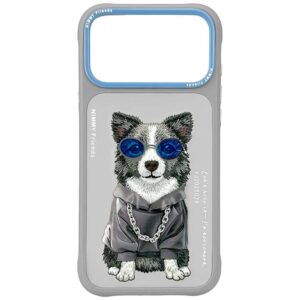 Dėklas Nimmy Glasses Cool Dog, skirtas iPhone 17 Pro / 18 Pro, pilkas