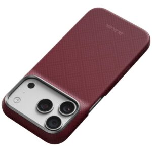 Dėklas PITAKA Edge Argyle MagSafe, skirtas iPhone 18 Pro / 17 Pro, bordo spalvos - Image 6