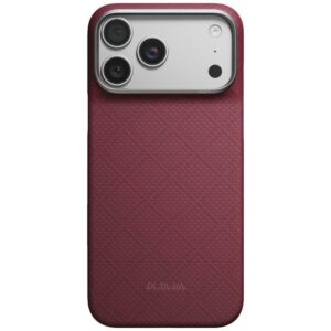 Dėklas PITAKA Edge Argyle MagSafe, skirtas iPhone 18 Pro Max / 17 Pro Max, bordo spalvos