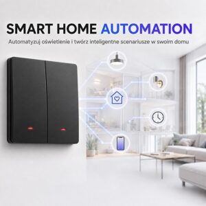 Qoltec 52708 Išmanusis 2 klavišų šviesos jungiklis | WiFi | Laikmatis | Tuya | Išmanusis gyvenimas | Juodas - Image 2