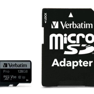Verbatim 47044 Pro U3 Micro SDXC Atminties kortelė 128GB + microSD į SD Adapteris