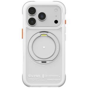 Dėklas Skinarma Atlas MagSafe + besisukantis stovas, skirtas iPhone 18 Pro / 17 Pro, baltas