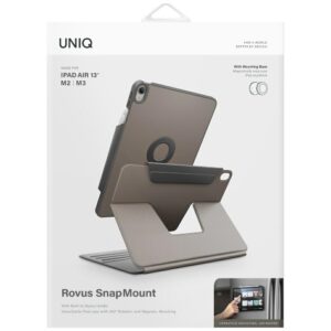 Dėklas UNIQ Rovus Snapmount Magnetic 360 besisukantis nuimamas, skirtas iPad Air 13" M2/M3 (2024/2025) pilkas - Image 10
