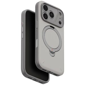 Dėklas UNIQ Elix, skirtas iPhone 18 Pro / 17 Pro, su 360 laipsnių besisukančiu stovu, šviesiai pilkas